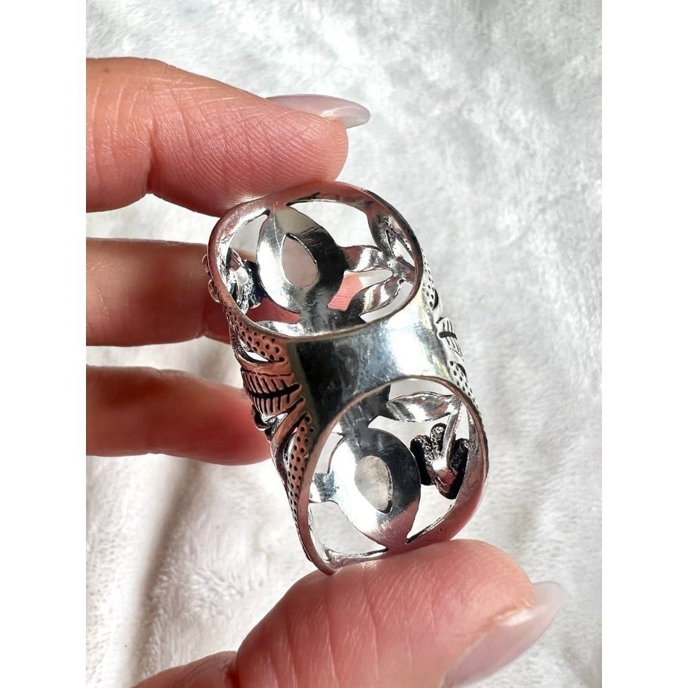 925 Flower Child Rainbow Flash Moonstone Shield Ring 6 - Picture 11 of 13